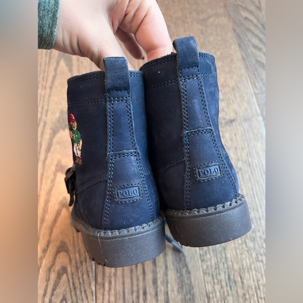 Ralph lauren teddy bear navy tall boots combat size 9 unisex girls boys toddler - Picture 3 of 6